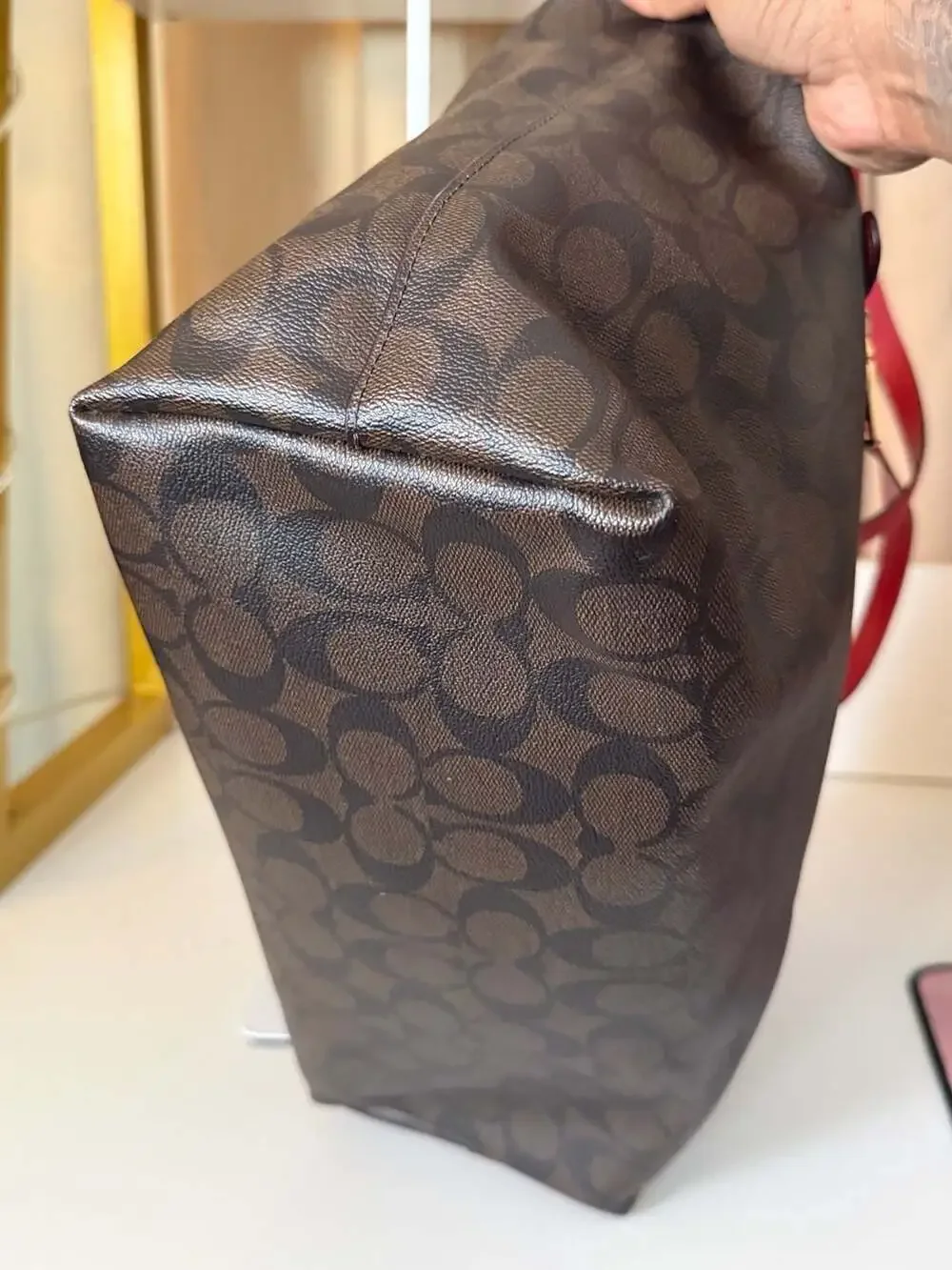 Coach Gallery Tote in Signature Canvas with Red Leather Trim